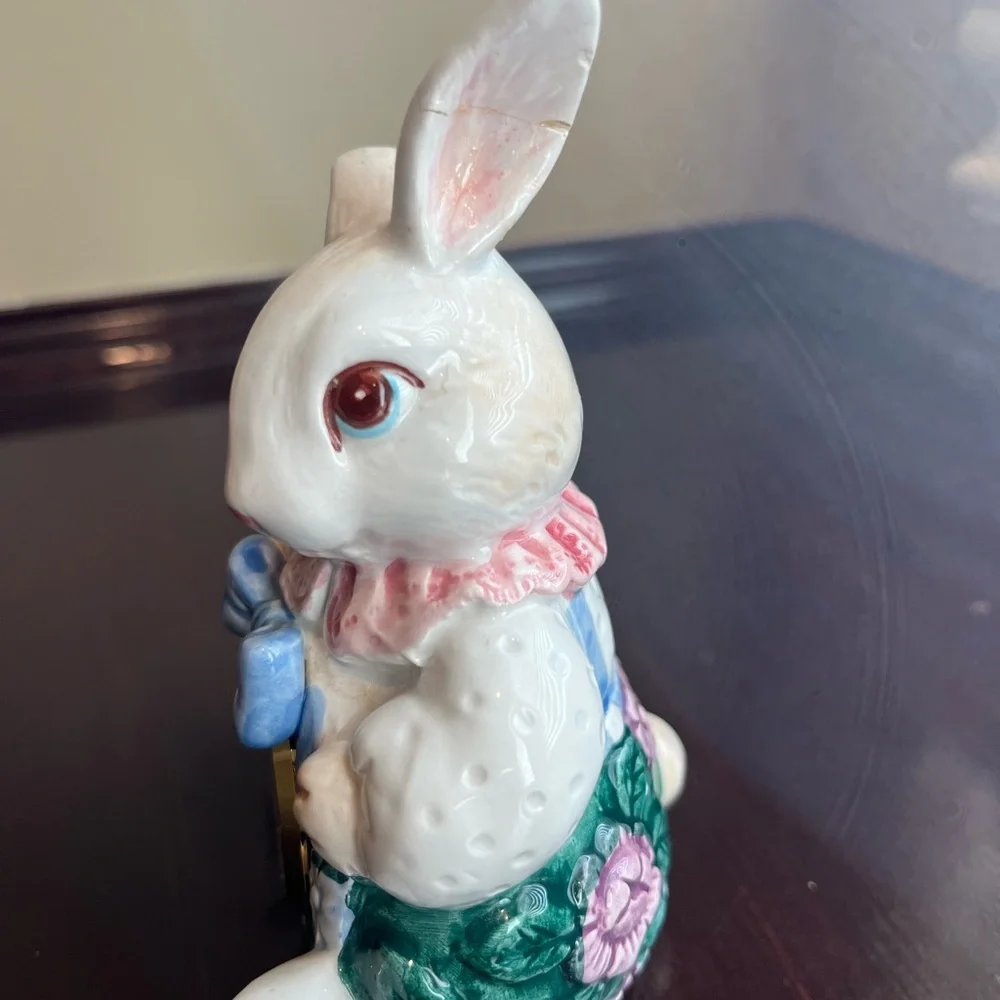 Vintage Fitz and Floyd Hand Painted Blossom Bunny-new battery -works great!